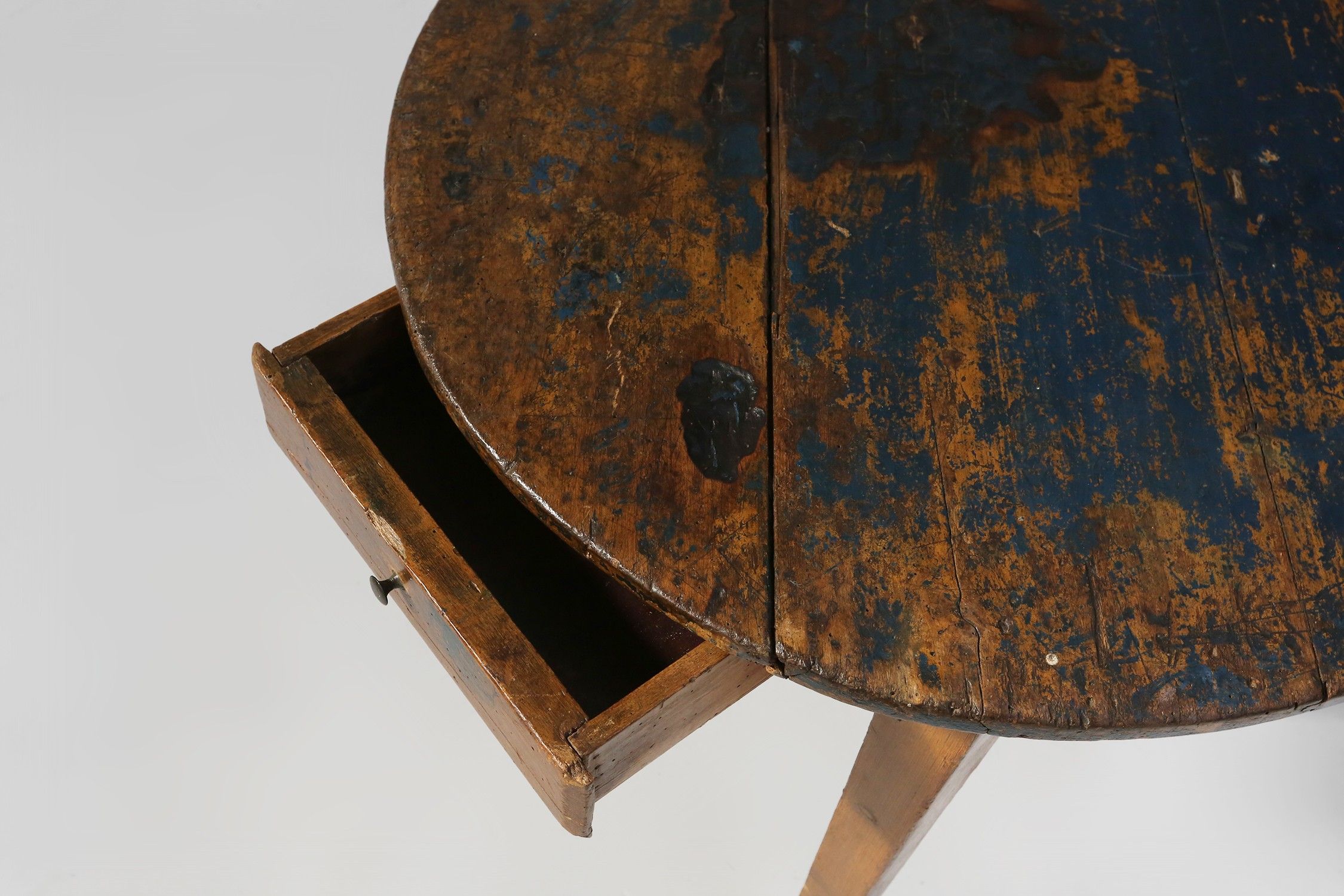 French round side table in oak with blue top and beautiful patina, ca. 1850thumbnail